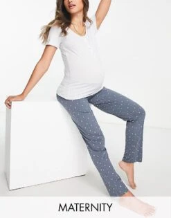 Mama.licious Mamalicious Maternity Star Print Pyjama Set With Nursing Function In Multi For Women