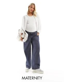 Mama.licious Mamalicious Maternity Wide Leg Denim Trousers In Blue For Women Blue Denim