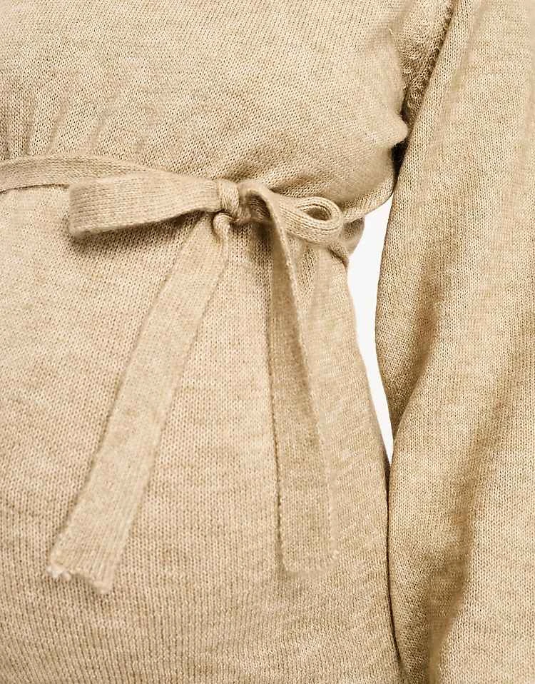 Mama.licious Mamalicious Maternity Knitted Midi Dress With Belt In Camel For Women Beige - Image 3