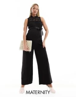Mama.licious Mamalicius Maternity Lace High Neck Jumpsuit In Black For Women