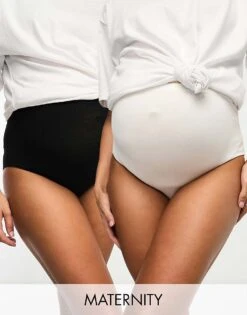 Mama.licious Mamalicious Maternity 2 Pack High Waist Control Briefs In White And Black For Women Black And White