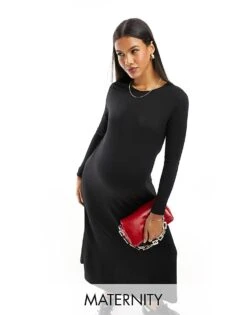 Mama.licious Mamalicious Maternity Long Sleeved Maxi Dress In Black For Women