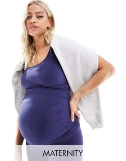 Mama.licious Mamalicious Maternity Seamless Support Vest Top Co-ord In Navy Blue For Women