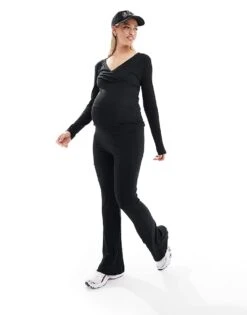 Mama.licious Mamalicious Maternity Flared Over The Bump Jersey Trouser Co-ord In Black For Women