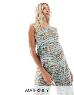 Mama.licious Mamalicious Maternity Belted Jersey Jumpsuit With Wide Leg In Multi Zebra Print For Women