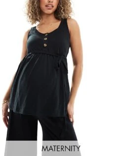 Mama.licious Mamalicious Maternity 2 Function Nursing Button Through Top In Black For Women