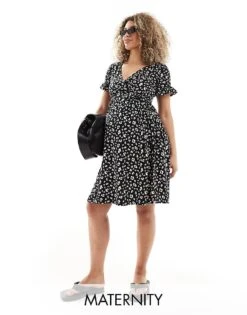 Mama.licious Mamalicious Maternity Wrap Front Midi Dress In Abstract Leopard Print For Women