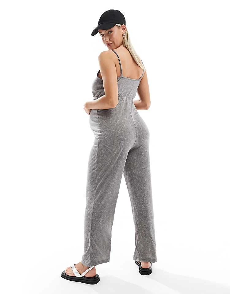 Mama.licious Mamalicious Maternity Jersey Tie Waist Jumpsuit In Charcoal Melange For Women Charcole - Image 3