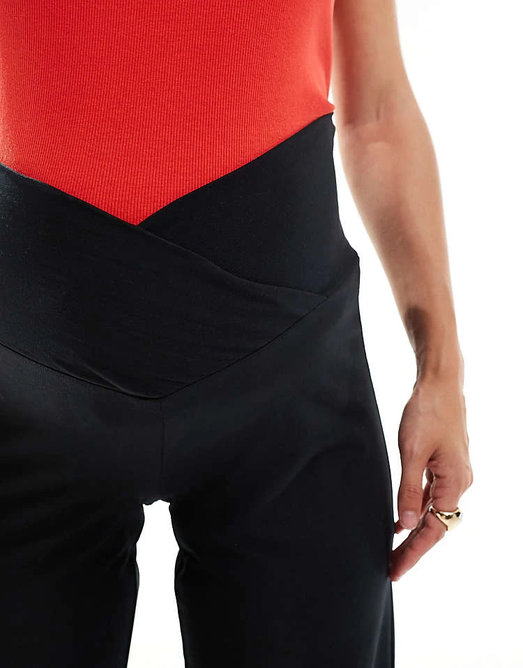 Mama.licious Mamalicious Maternity Jersey Wrap V Front Wide Leg Trousers In Black For Women - Image 5