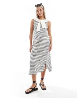 Mama.licious Mamalicious Fine Knit Tank Top And Midi Skirt Co-ord In Mono Stripe