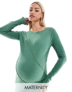 Mama.licious Mamalicious Maternity Long Sleeve Jersey Maxi Dress In Dark Ivy For Women
