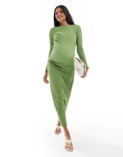 Mama.licious Mamalicious Maternity Textured Jersey Top And Maxi Skirt Co-ord In Green