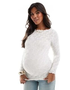 Mama.licious Mamalicious Maternity Long Sleeve 3D Texture Jersey Top In White For Women ?snow White