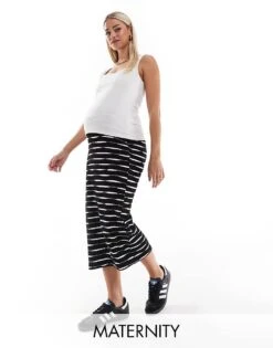 Mama.licious Mamalicious Maternity Jersey Midi Skirt In Black With Space Dye For Women Black/space Dye