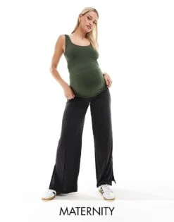 Mama.licious Mamalicious Maternity Over The Bump Trousers With Pintuck In Dark Grey Melange For Women