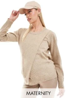 Mama.licious Mamalicious Maternity Split Front Jumper With Nursing Functionality In Beige For Women Cream