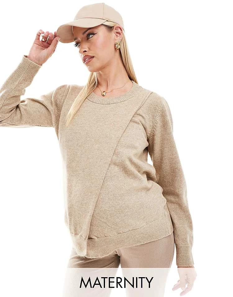 Mama.licious Mamalicious Maternity Split Front Jumper With Nursing Functionality In Beige For Women Cream