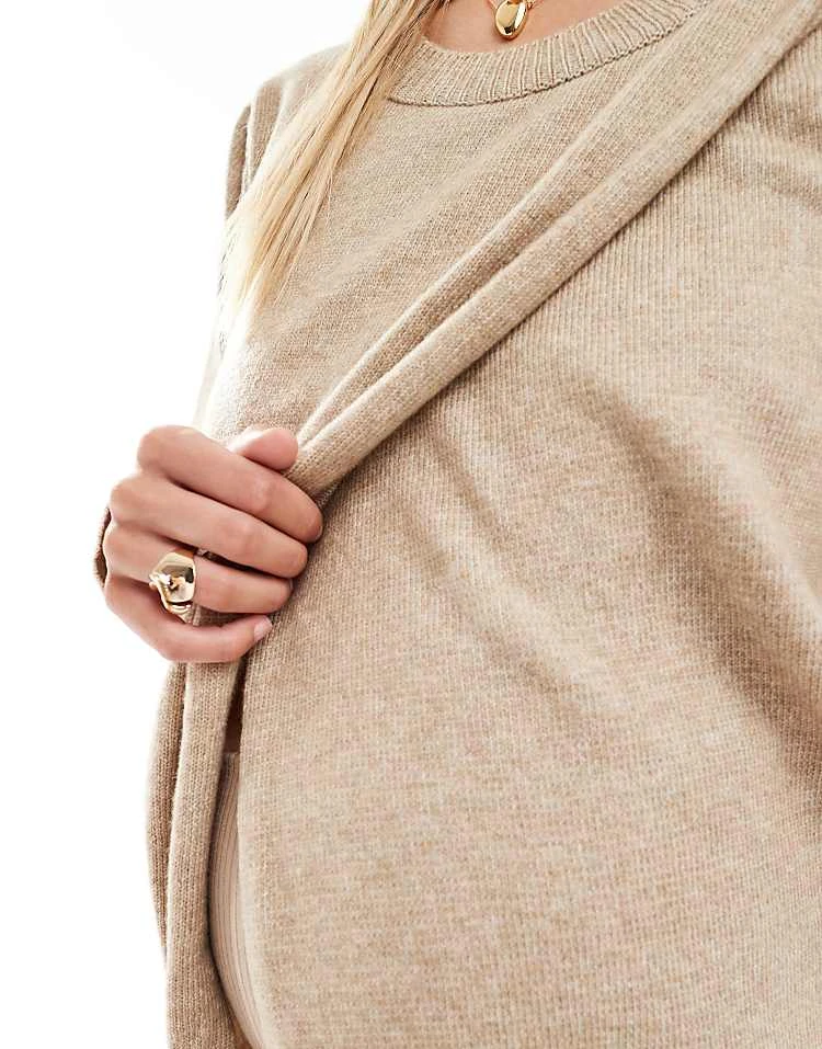 Mama.licious Mamalicious Maternity Split Front Jumper With Nursing Functionality In Beige For Women Cream - Image 2