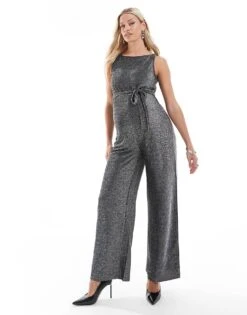 Mama.licious Mamalicious Maternity Wide Leg Glitter Jersey Jumpsuit In Black For Women