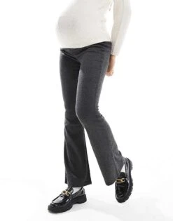 Mama.licious Mamalicious Maternity Herringbone Jersey Flares In Dark Grey For Women Black
