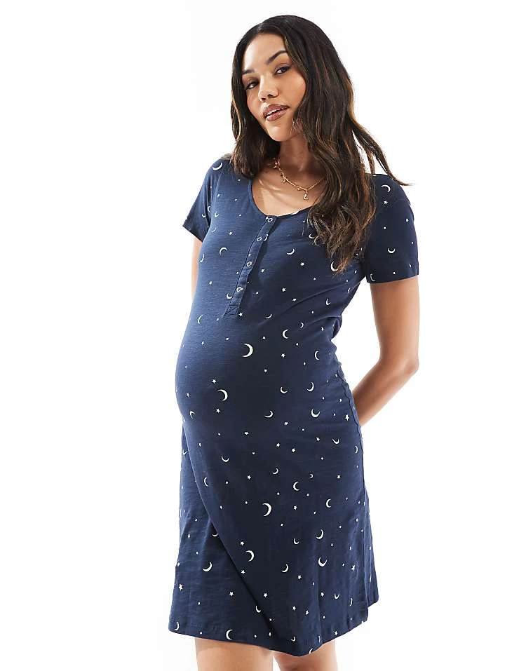 Mama.licious Mamalicious Maternity Moon And Star Print Nightdress With Nursing Function In Navy For Women Navy Aop - Image 2