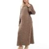 Mama.licious Mamalicious Maternity Textured Maxi Dress With Flared Sleeve In Taupe For Women Fossil