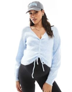 Mama.licious Mamalicious Maternity Cropped Ruched Jumper In Baby Blue For Women Skyway