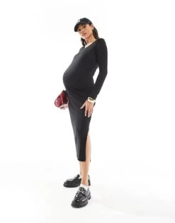 Mama.licious Mamalicious Maternity Soft Jersey Maxi Dress In Black For Women