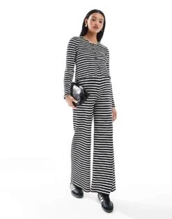 Mama.licious Mamalicious Maternity Jersey Stripe Cardigan And Trouser Co-ord In Monochrome