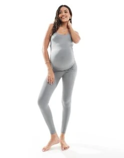 Mama.licious Mamalicious Maternity Seamless Vest And Legging Co-ord In Sage Green
