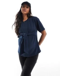 Mama.licious Mamalicious Maternity Tie Front T-shirt In Navy For Women Salute