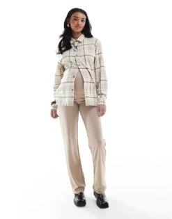 Mama.licious Mamalicious Maternity Wide Leg Over The Bump Trousers In Stone For Women Silver Mink