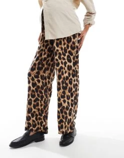 Mama.licious Mamalicious Maternity Wide Leg Under The Bump Trousers In Leopard For Women Black/aop Leo