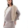 Mama.licious Mamalicious Maternity Long Sleeved Jersey Maxi Dress In Taupe Stripe For Women Falcon