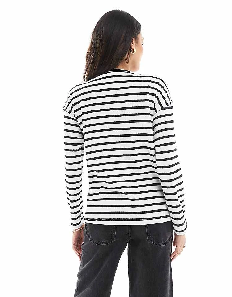 Mama.licious Mamalicious Maternity Long Sleeved Waffle Jersey Top In Mono Stripe For Women White/black Stripes - Image 4