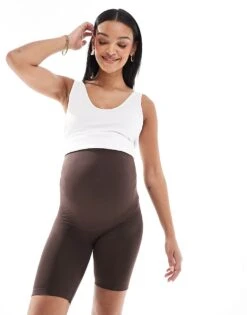 Mama.licious Mamalicious Maternity Seamless Shorts In Chocolate Brown For Women Java