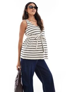 Mama.licious Mamalicious Maternity Tank Top With Self Tie In Navy Stripe For Women French Oak