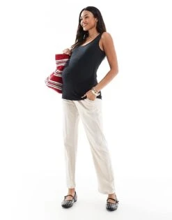 Mama.licious Mamalicious Maternity Under The Bump Lightweight Summer Wide Leg Trousers In Cream For Women French Oak