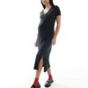 Mama.licious Mamalicious Maternity Short Sleeved Ribbed Jersey Maxi Dress In Black For Women