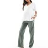 Mama.licious Mamalicious Maternity Under The Bump Lightweight Summer Wide Leg Trousers In Khaki For Women Agave Green
