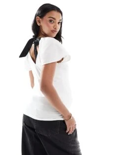 Mama.licious Mamalicious Maternity Bow Back Jersey Top In White For Women Snow White