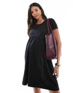 Mama.licious Mamalicious Maternity Mini Smock T-shirt Dress In Black For Women