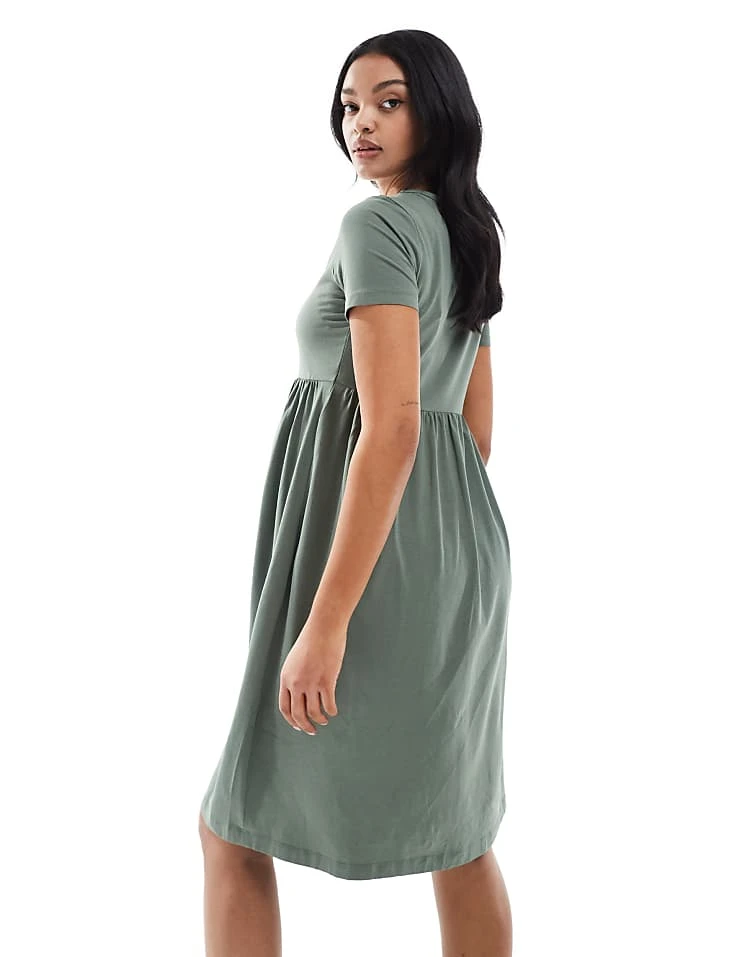 Mama.licious Mamalicious Maternity Mini Smock T-shirt Dress In Khaki For Women Agave Green - Image 3