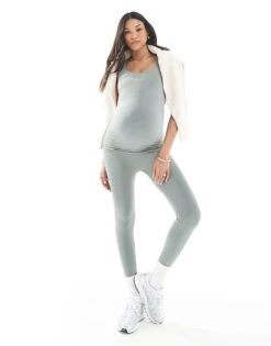 Mama.licious Mamalicious Maternity Seamless Legging And Vest Co-ord In Agave Green