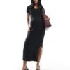 Mama.licious Mamalicious Maternity Scoop Neck Short Sleeve Jersey Midi Dress In Black For Women