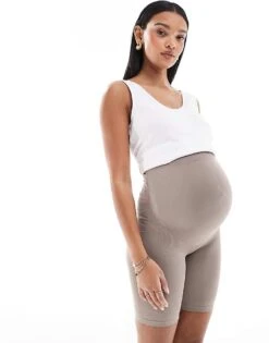 Mama.licious Mamalicious Maternity Seamless Shorts In Taupe For Women Falcon