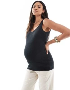 Mama.licious Mamalicious Maternity Ribbed Jersey Tank Top In Black For Women