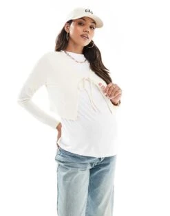 Mama.licious Mamalicious Maternity Cropped Ribbed Cardigan In Cream For Women Sand Dollar