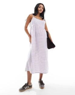 Mama.licious Mamalicious Maternity Cotton Midi Dress In Lilac Gingham For Women Snow White